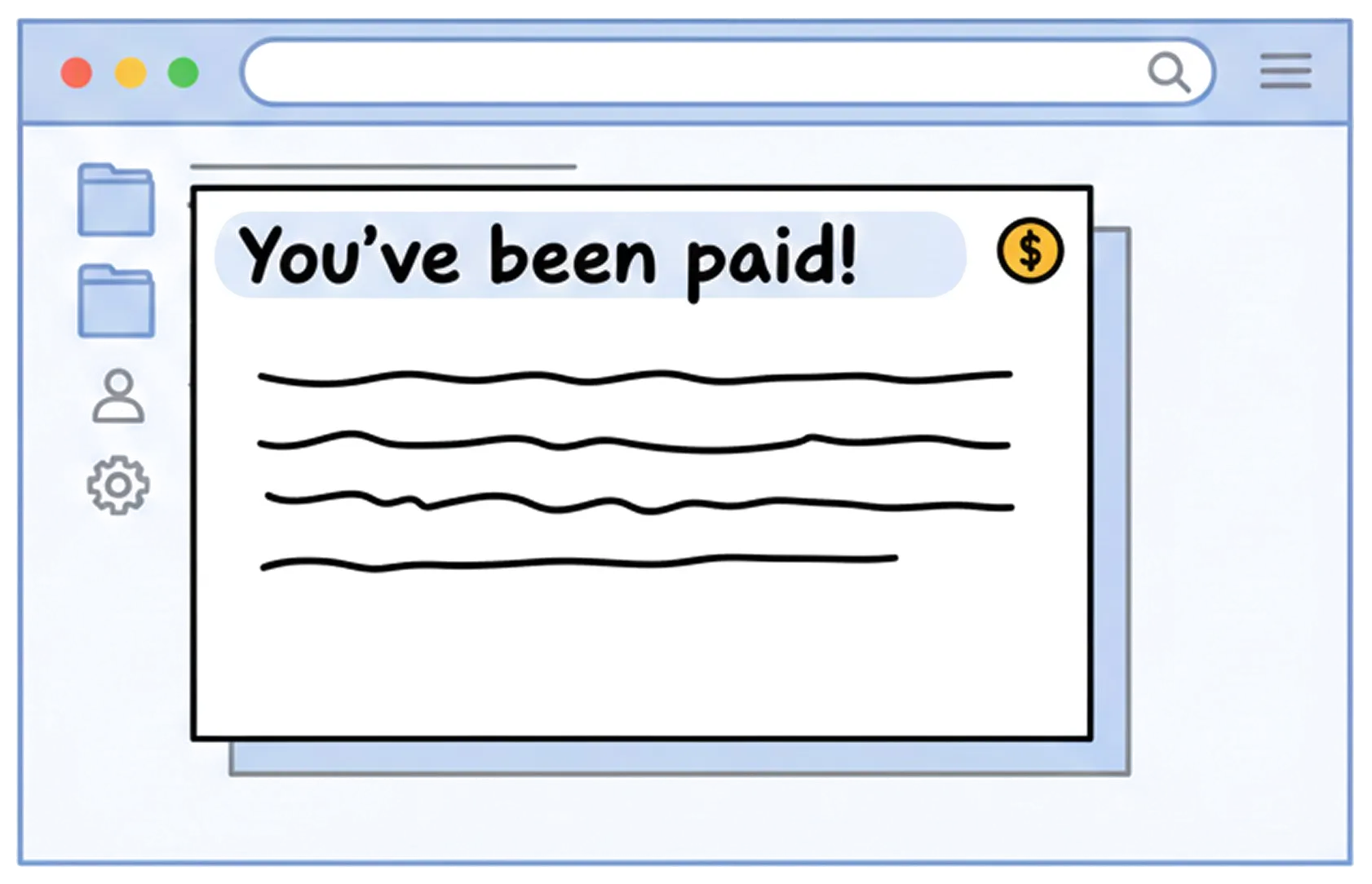 Browser window showing a 'You've been paid!' notification