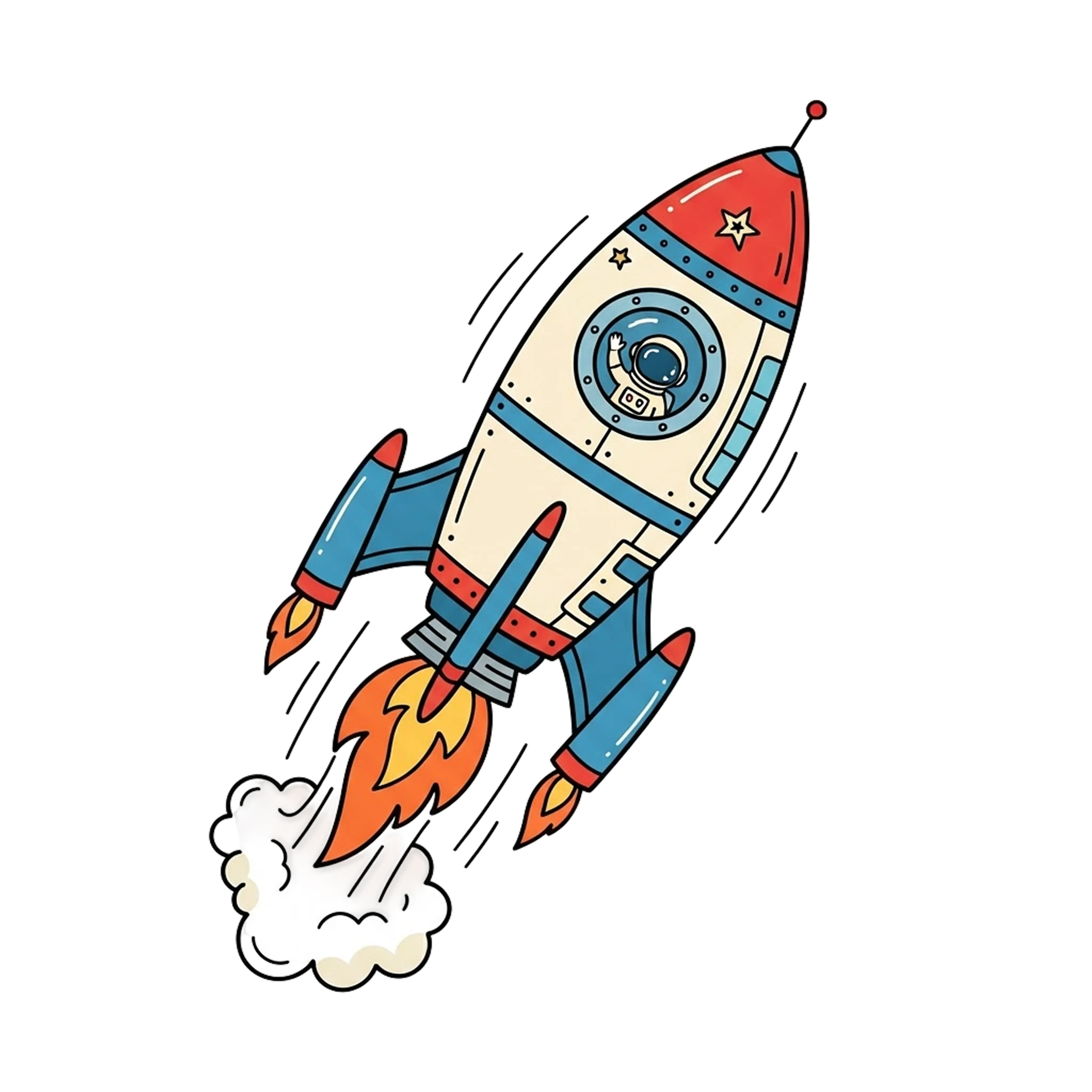 Illustrated rocket ship, representing a startup's runway, on a grey background