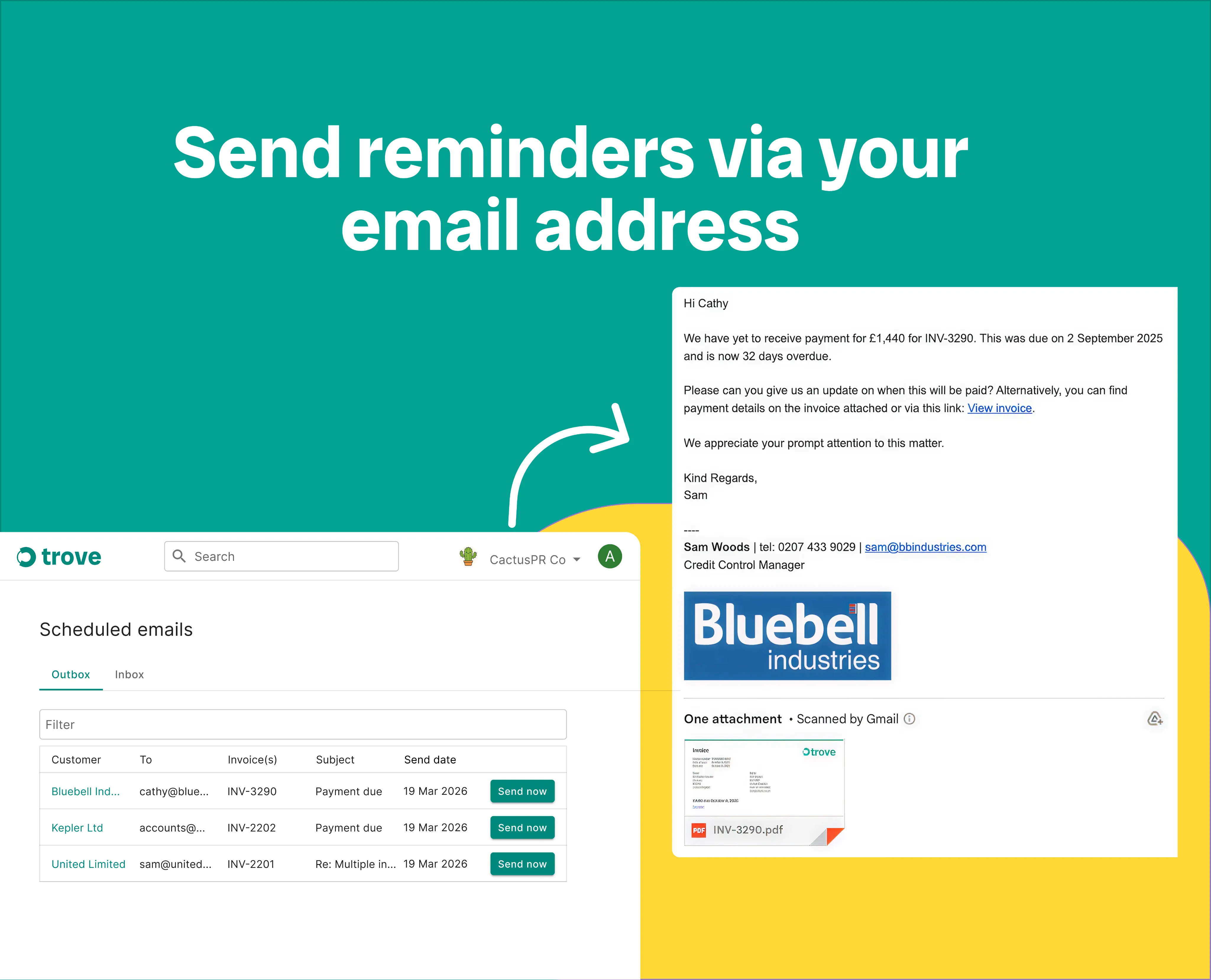 Email reminders screenshot