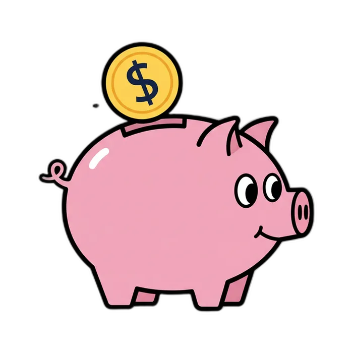 Illustrated piggy bank with a coin