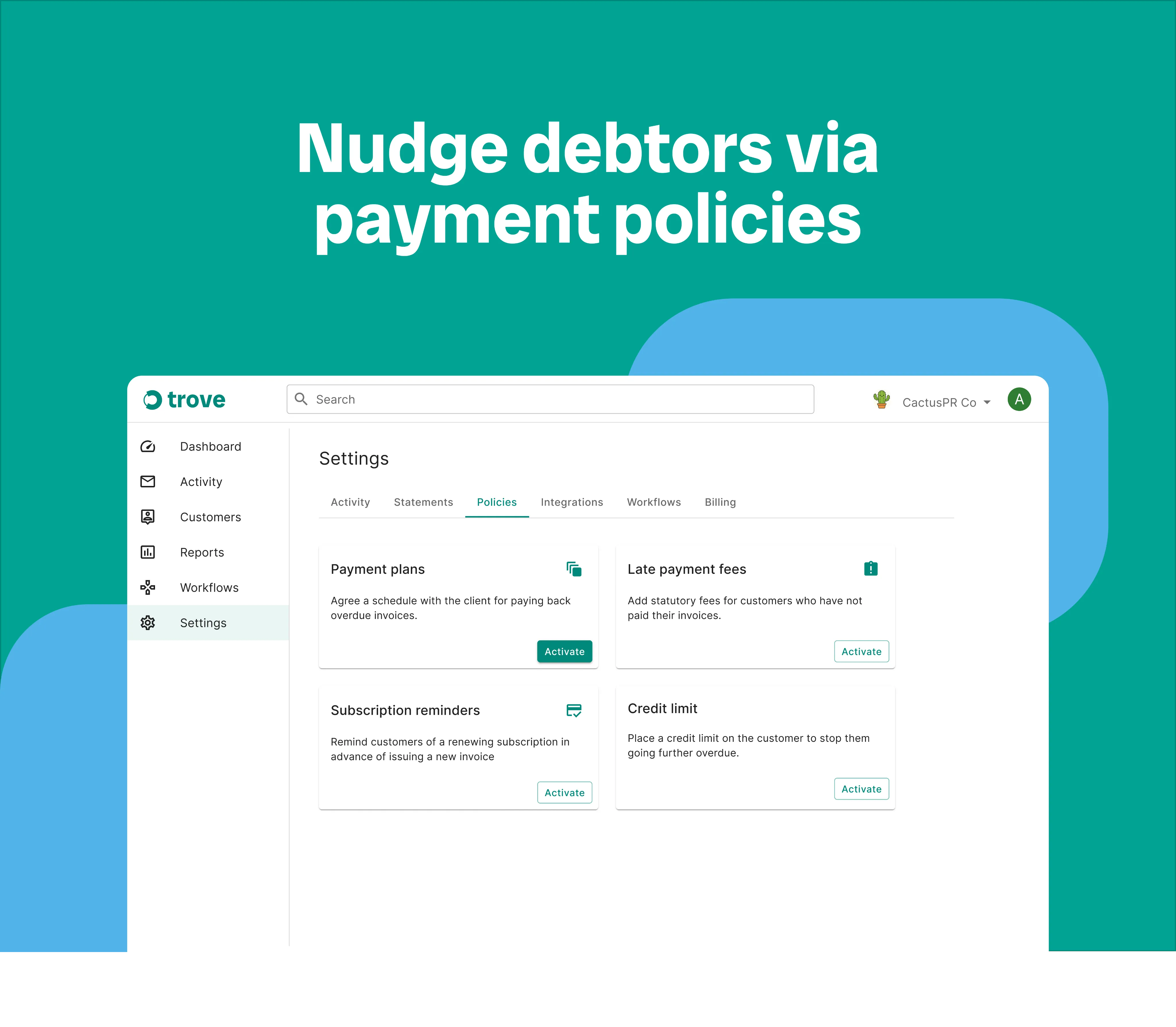 Payment policies screenshot