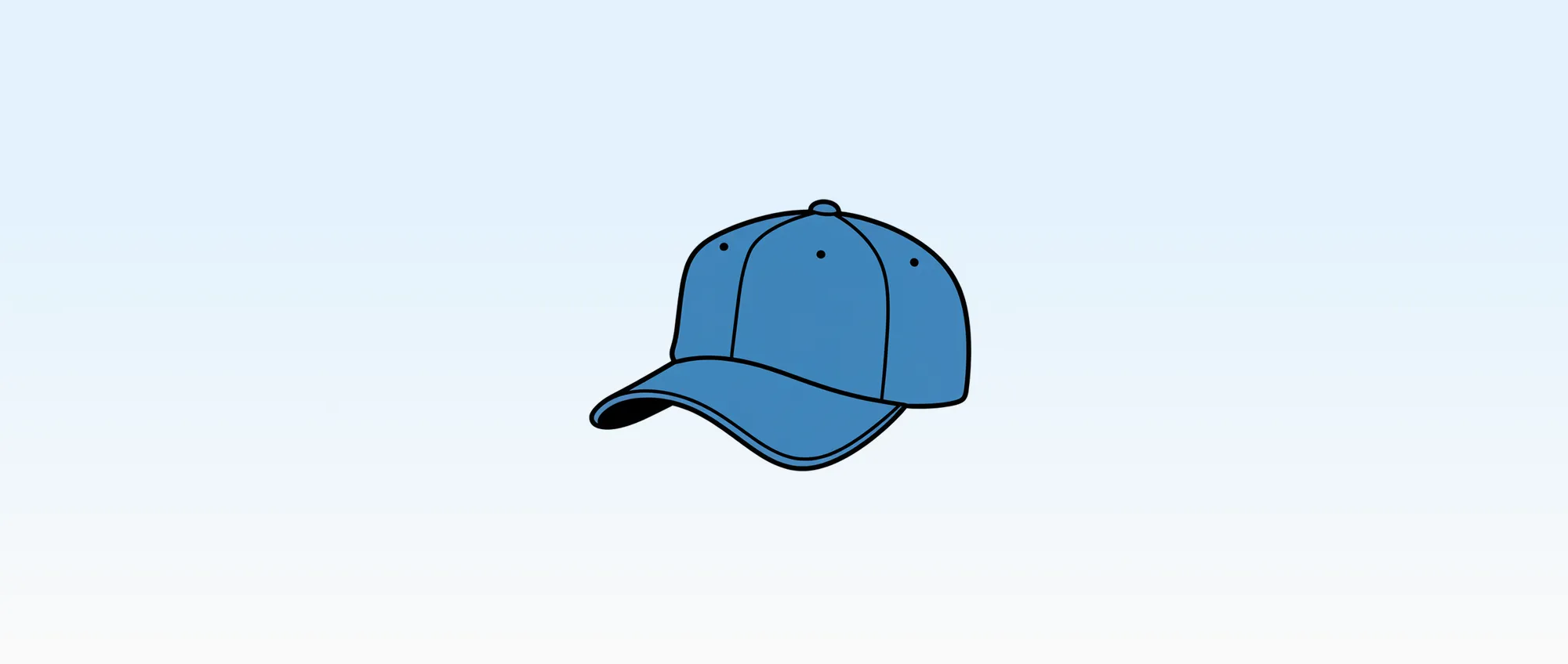 A blue baseball cap on a soft blue gradient background
