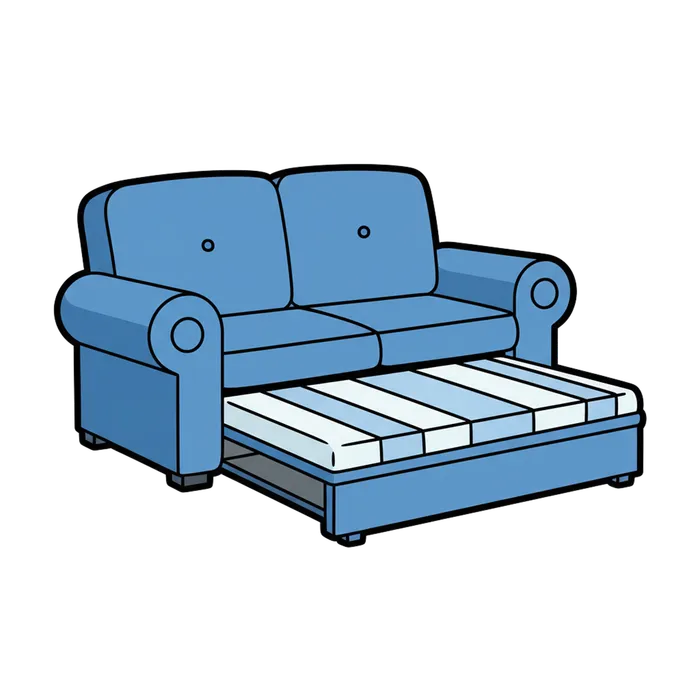 Illustrated sofa bed, representing Satago's multi-functional platform