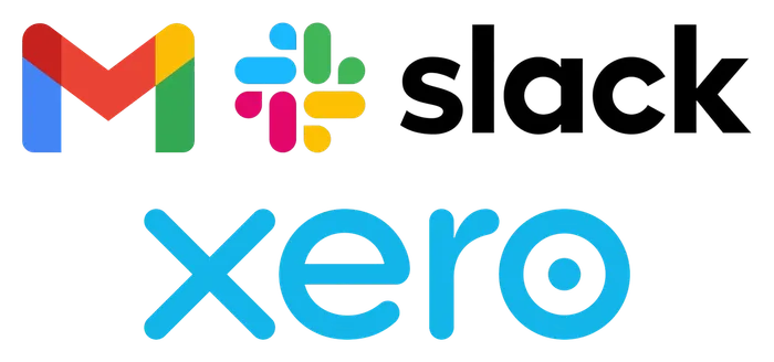 Xero, Gmail and Slack logos on a grey background