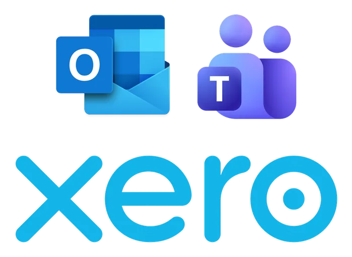 Xero, Outlook and Microsoft Teams logos on a grey background
